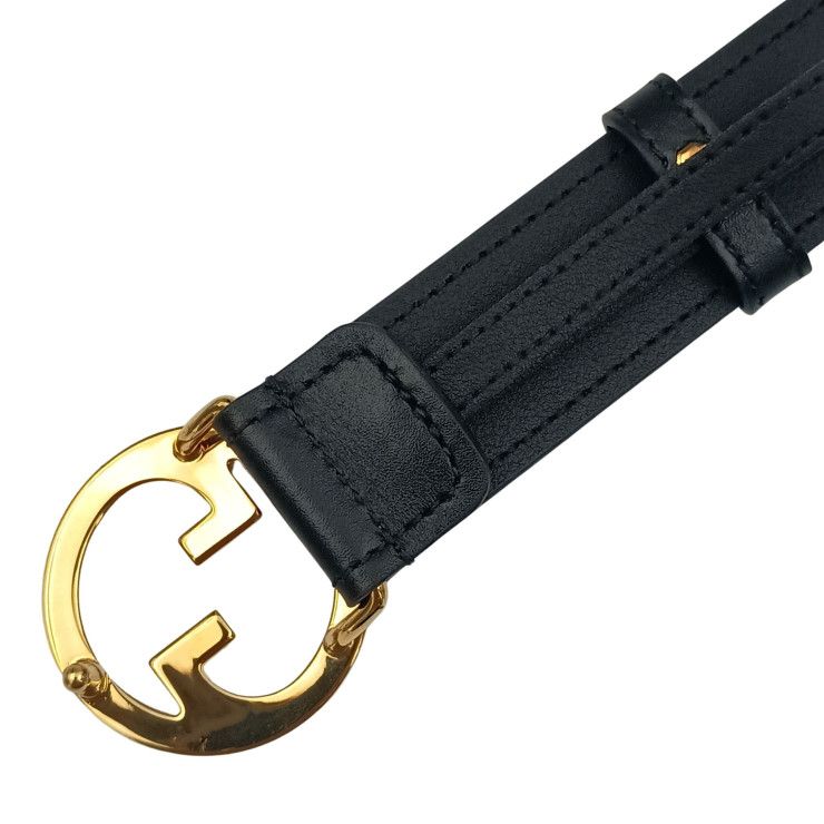 Gucci Belt Inter Locking Black Calfskin Leather Gold
