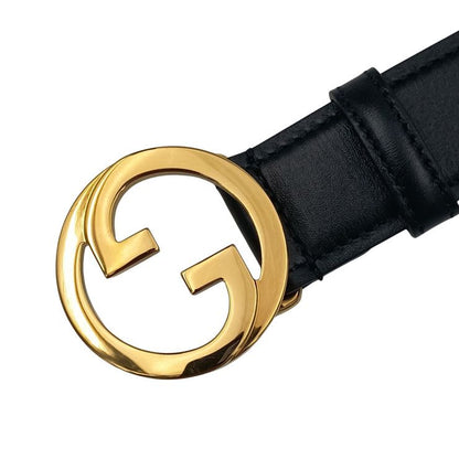 Gucci Belt Inter Locking Black Calfskin Leather Gold