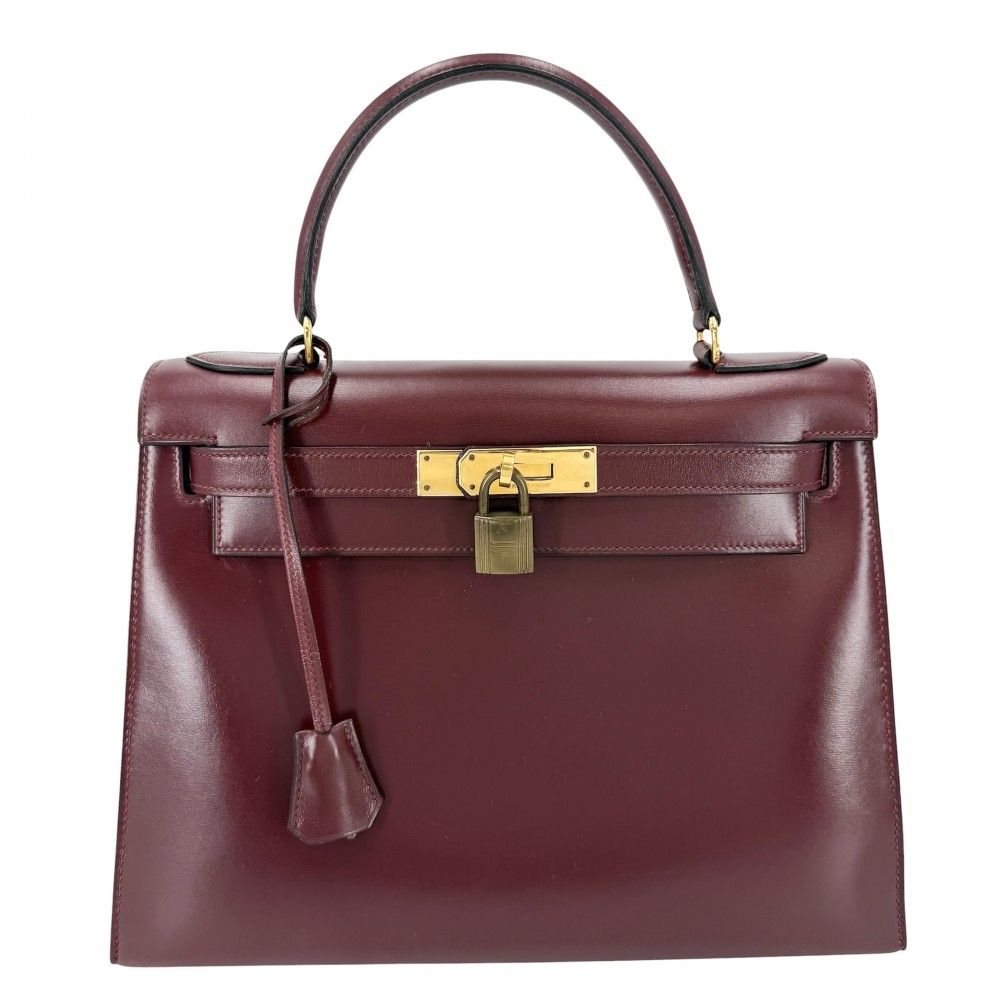 Hermes Handbag Kelly 28 Sellier Bordeaux Gold