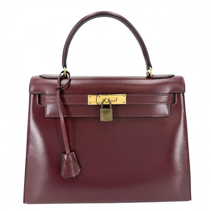 Hermes Handbag Kelly 28 Sellier Bordeaux Gold