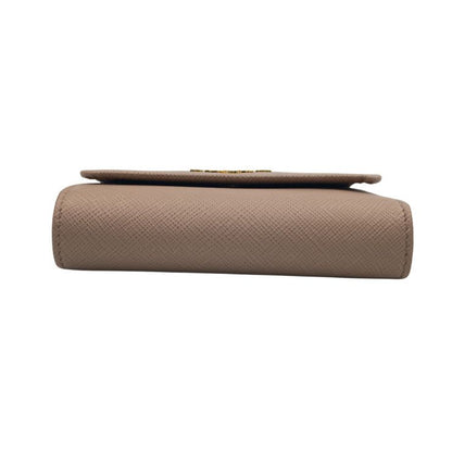 Prada Trifold Wallet Beige Saffiano Leather Gold