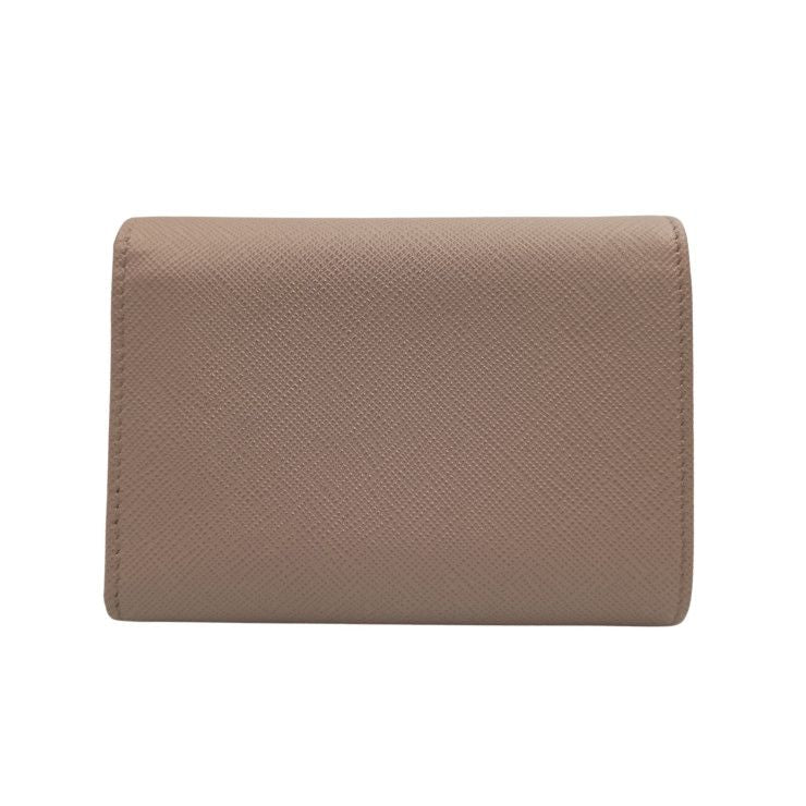 Prada Trifold Wallet Beige Saffiano Leather Gold