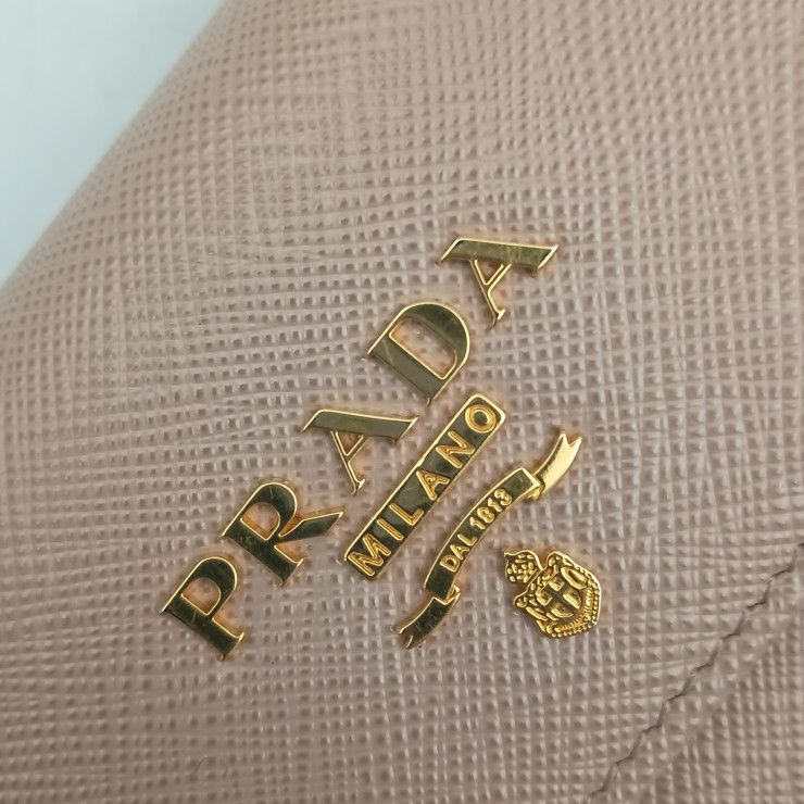 Prada Trifold Wallet Beige Saffiano Leather Gold