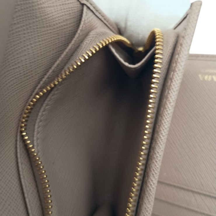 Prada Trifold Wallet Beige Saffiano Leather Gold