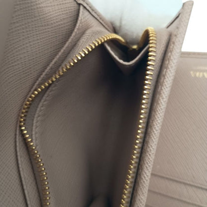 Prada Trifold Wallet Beige Saffiano Leather Gold