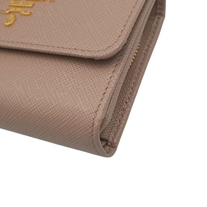 Prada Trifold Wallet Beige Saffiano Leather Gold