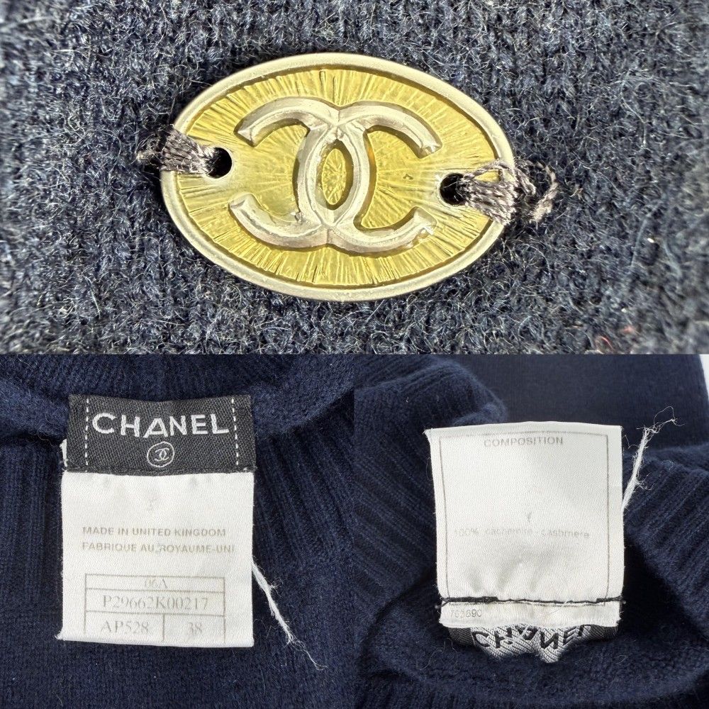 Chanel Knit CC Logo Turtleneck Top Sweater 38 Navy Cashmere — view 4