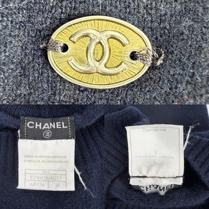 Chanel Knit CC Logo Turtleneck Top Sweater 38 Navy Cashmere — view 4