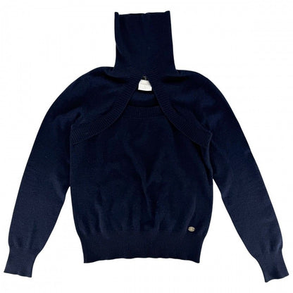 Chanel Knit CC Logo Turtleneck Top Sweater 38 Navy Cashmere
