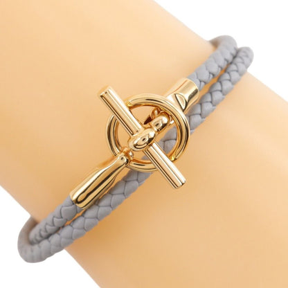 Hermes Glenan Double Tour Leather Gold Plated Gray Bracelet