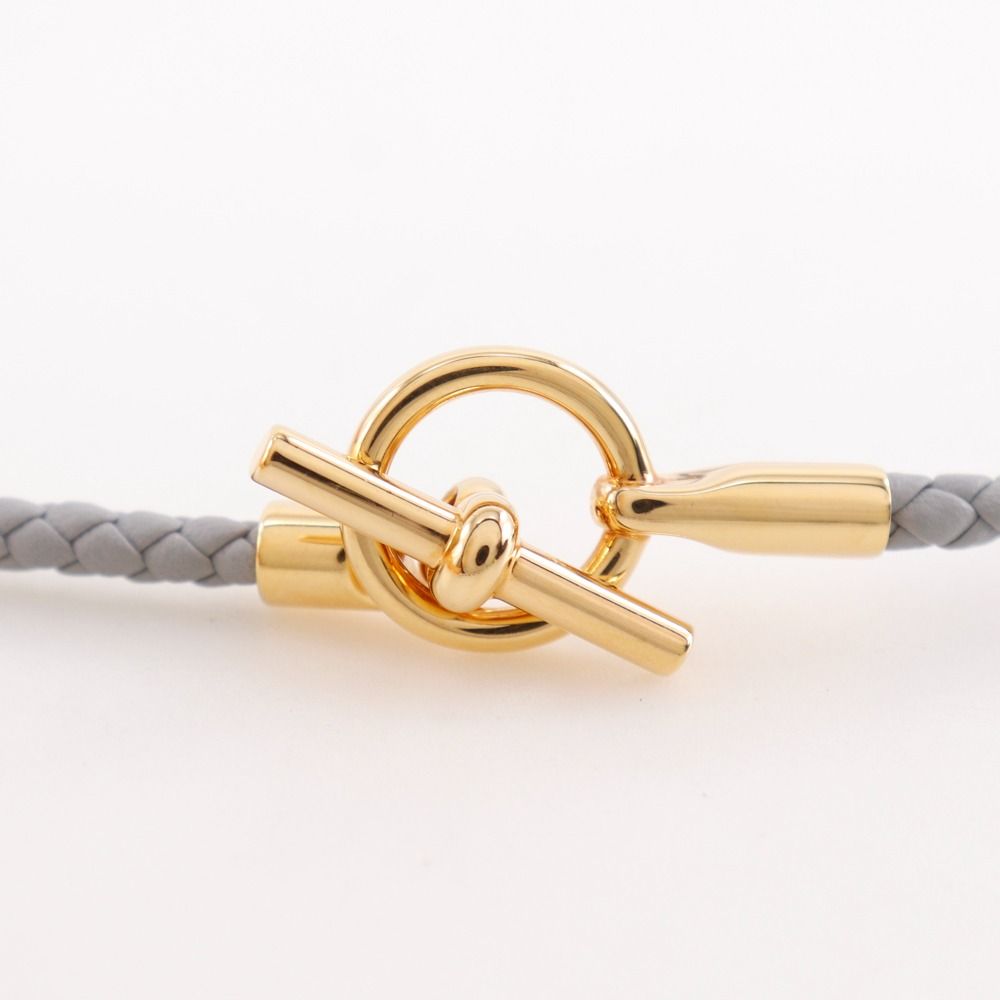 Hermes Glenan Double Tour Leather Gold Plated Gray Bracelet