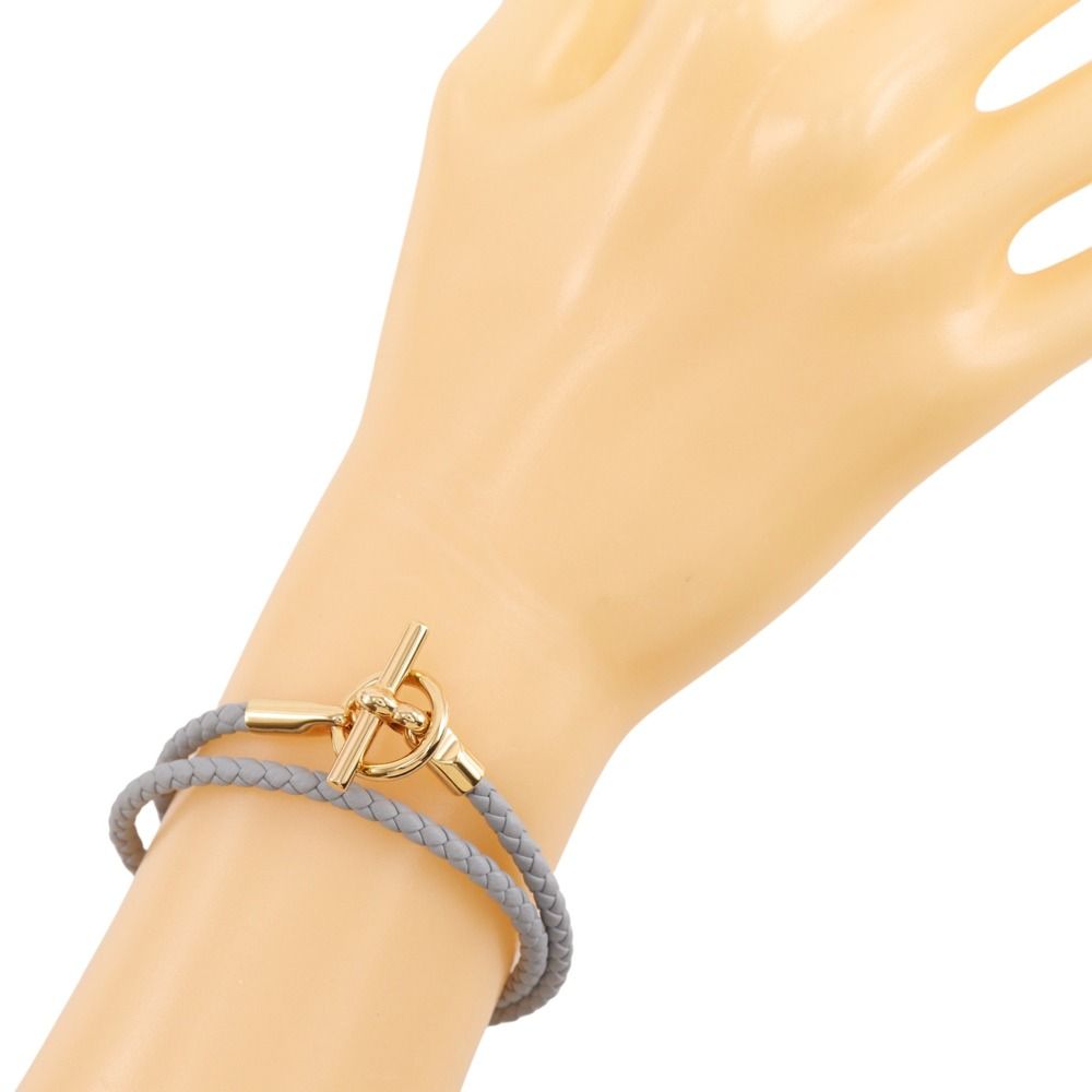 Hermes Glenan Double Tour Leather Gold Plated Gray Bracelet