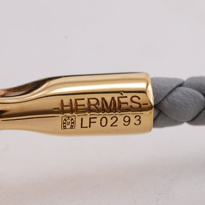 Hermes Glenan Double Tour Leather Gold Plated Gray Bracelet