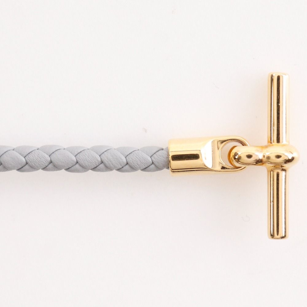 Hermes Glenan Double Tour Leather Gold Plated Gray Bracelet