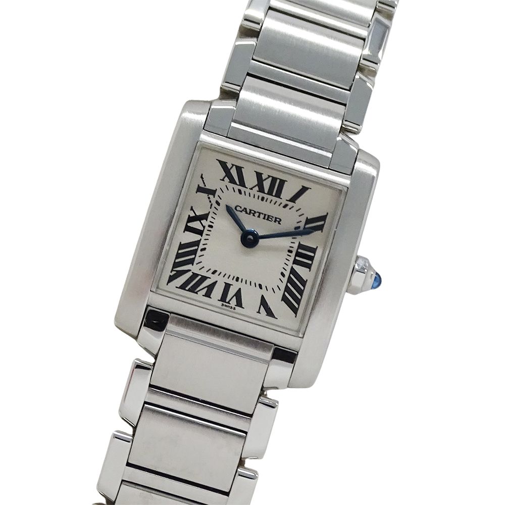 Cartier Watch Tank Francaise SM Quartz Stainless Steel Silver Ivory Polished