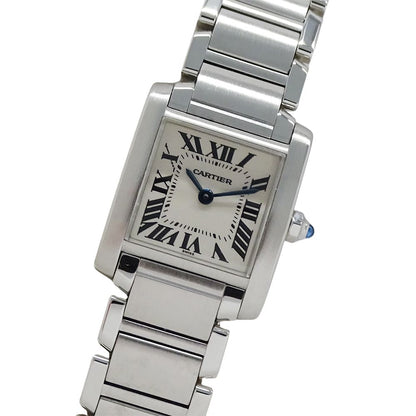 Cartier Watch Tank Francaise SM Quartz Stainless Steel Silver Ivory Polished