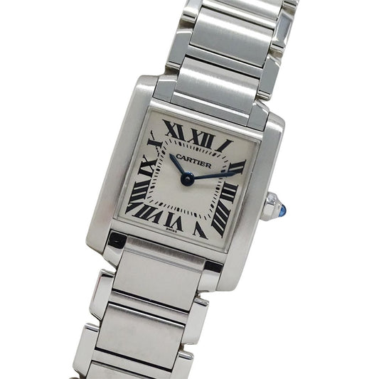 Cartier Watch Tank Francaise SM Quartz Stainless Steel Silver Ivory Polished