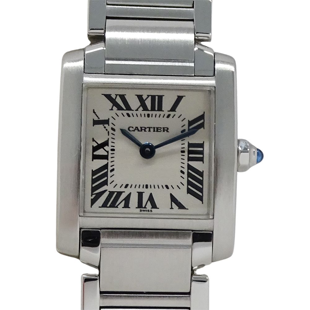Cartier Watch Tank Francaise SM Quartz Stainless Steel Silver Ivory Polished