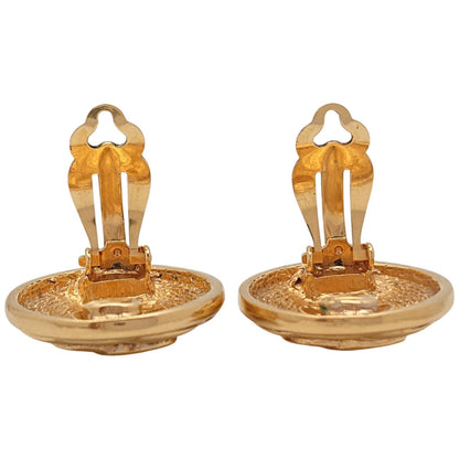 Chanel Vintage Quilted CC Logo Round Gold Earrings — view 6