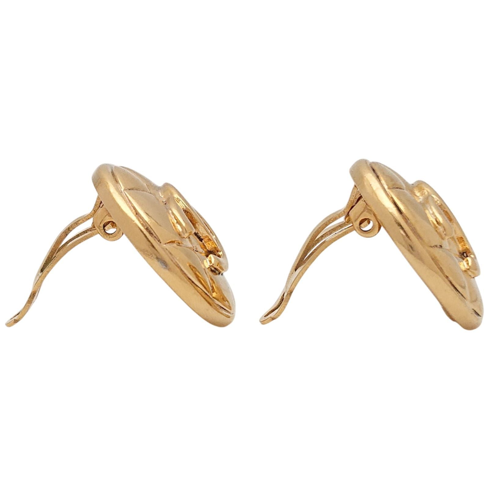 Chanel Vintage Quilted CC Logo Round Gold Earrings — view 2