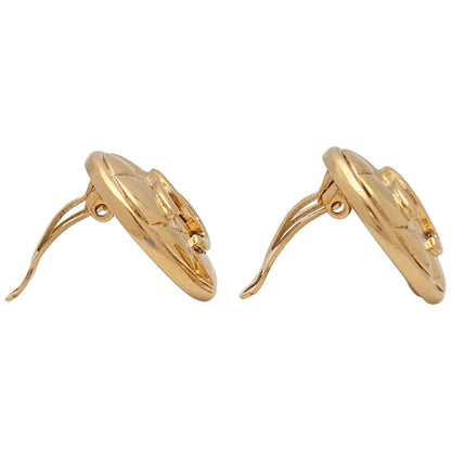 Chanel Vintage Quilted CC Logo Round Gold Earrings — view 2