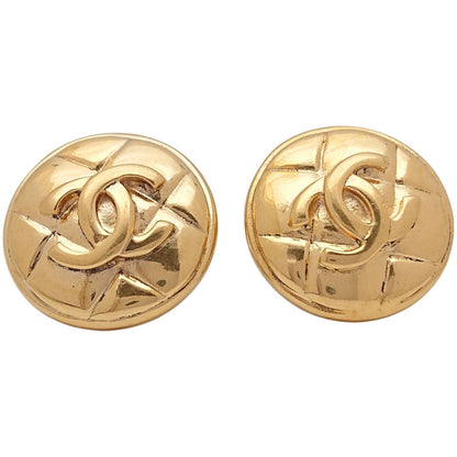 Chanel Vintage Quilted CC Logo Round Gold Earrings — view 3
