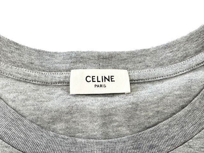 Celine Letter Print Crewneck T-Shirt Logo Short Sleeve L Gray
