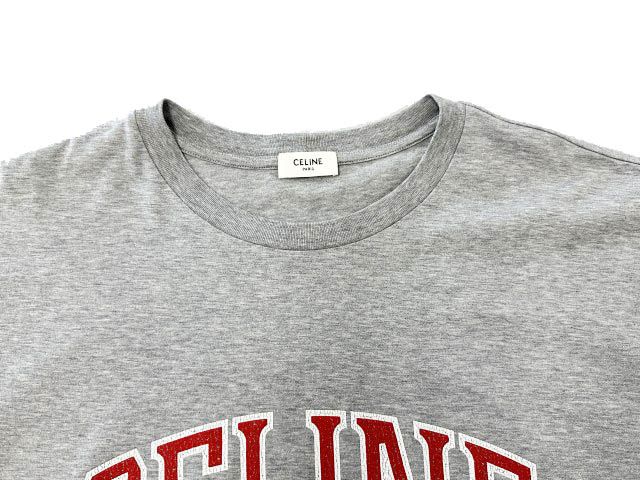 Celine Letter Print Crewneck T-Shirt Logo Short Sleeve L Gray