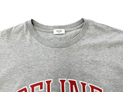 Celine Letter Print Crewneck T-Shirt Logo Short Sleeve L Gray