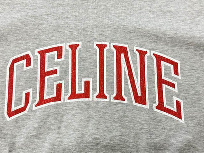 Celine Letter Print Crewneck T-Shirt Logo Short Sleeve L Gray
