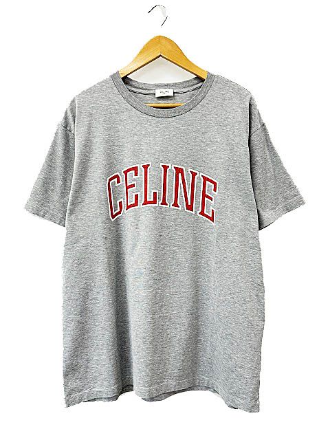 Celine Letter Print Crewneck T-Shirt Logo Short Sleeve L Gray