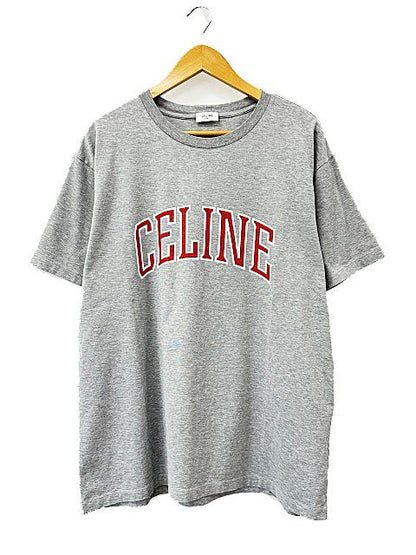 Celine Letter Print Crewneck T-Shirt Logo Short Sleeve L Gray