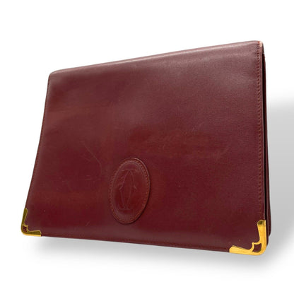 Cartier Must de Cartier Leather Clutch Bordeaux Gold Line Second Vintage