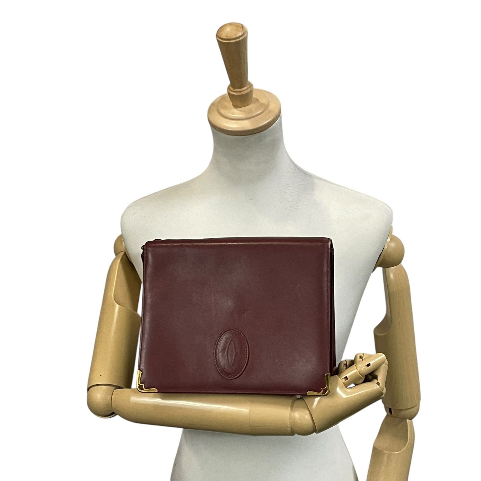 Cartier Must de Cartier Leather Clutch Bordeaux Gold Line Second Vintage