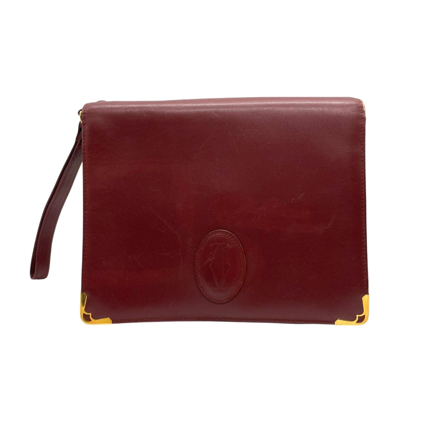 Cartier Must de Cartier Leather Clutch Bordeaux Gold Line Second Vintage