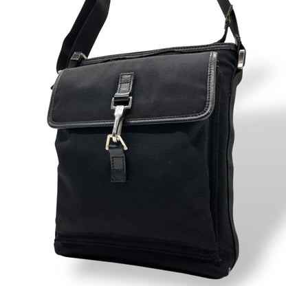 Gucci Horsebit Nylon Leather Shoulder Bag Black Silver Crossbody K2