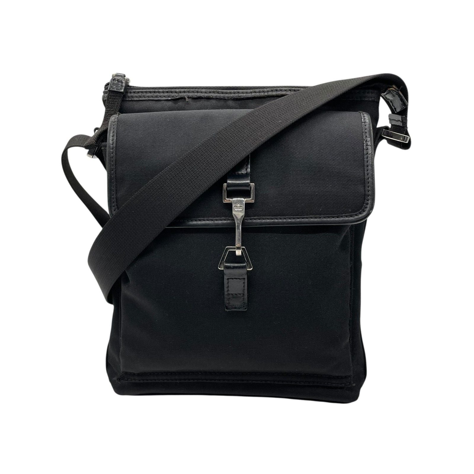 Gucci Horsebit Nylon Leather Shoulder Bag Black Silver Crossbody K2