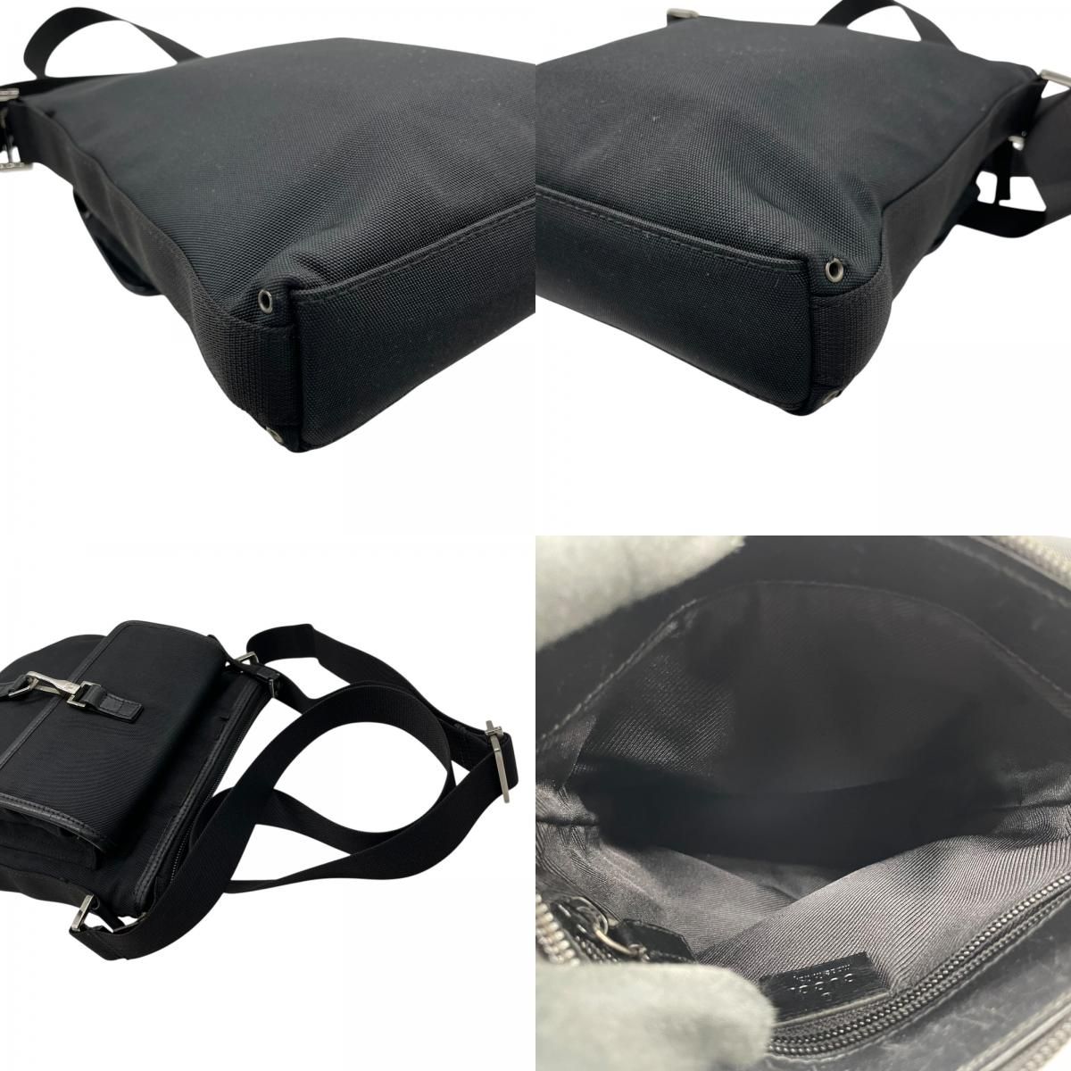 Gucci Horsebit Nylon Leather Shoulder Bag Black Silver Crossbody K2