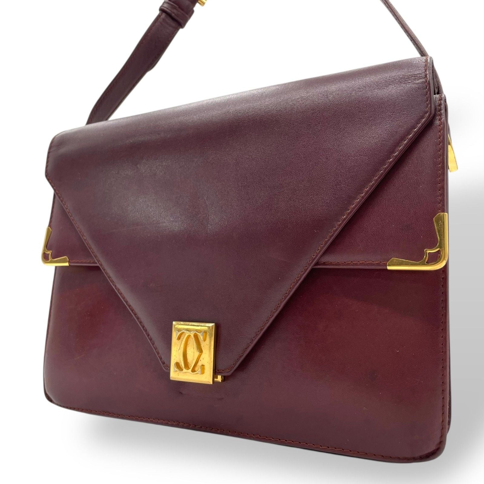 Cartier Must de Cartier Leather Shoulder Bag Bordeaux Gold Line Crossbody