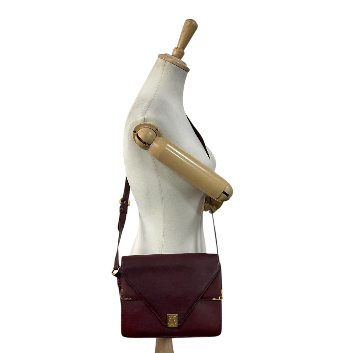 Cartier Must de Cartier Leather Shoulder Bag Bordeaux Gold Line Crossbody