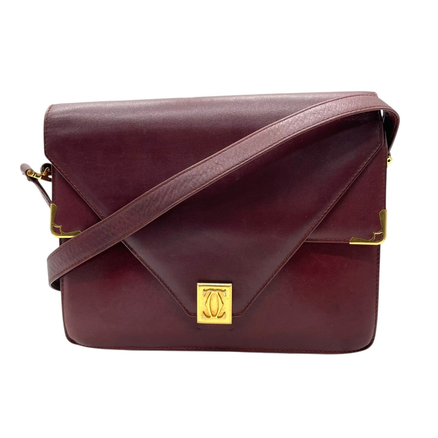 Cartier Must de Cartier Leather Shoulder Bag Bordeaux Gold Line Crossbody