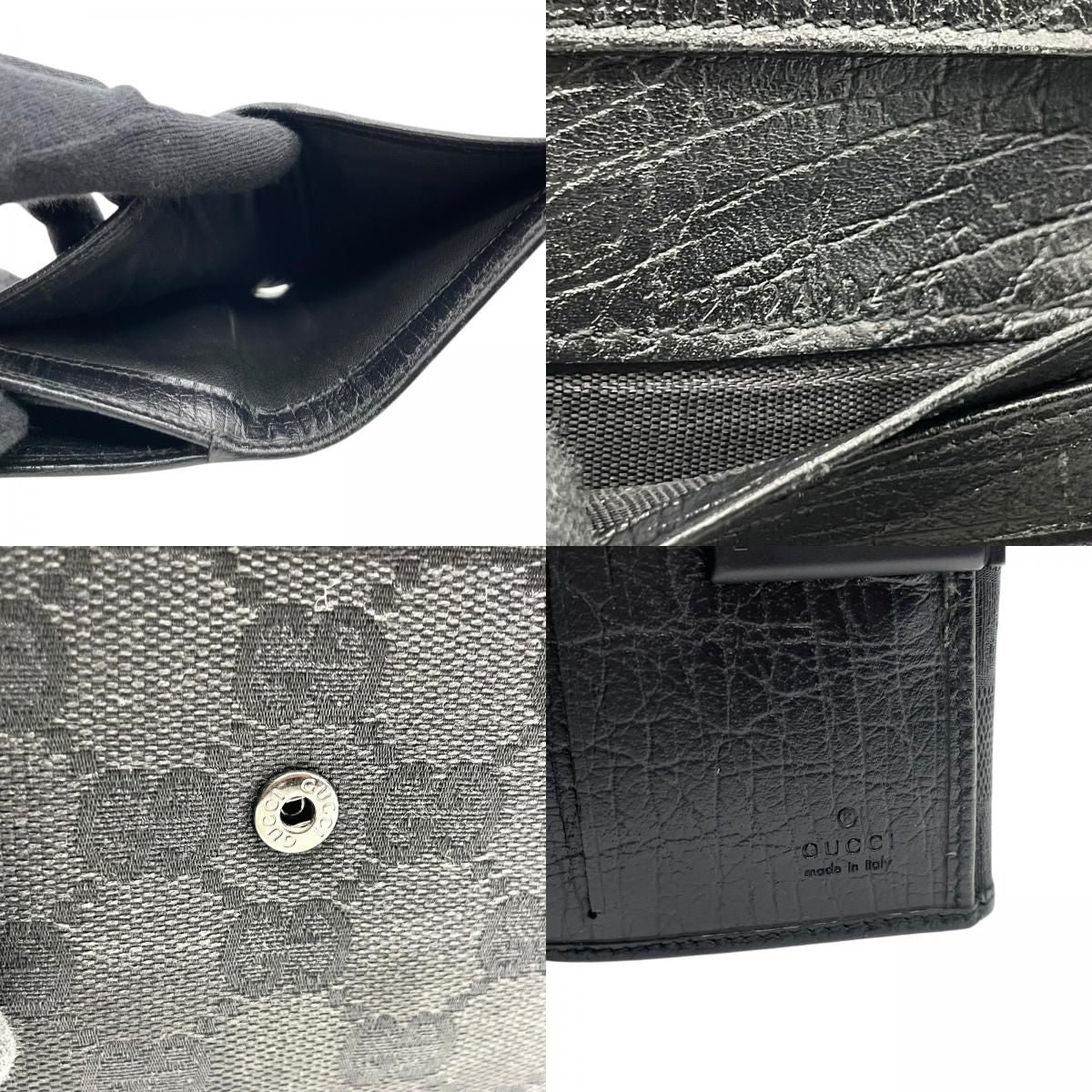 Gucci GG Canvas Bamboo Trifold Wallet Bifold Black Leather Compact Pattern