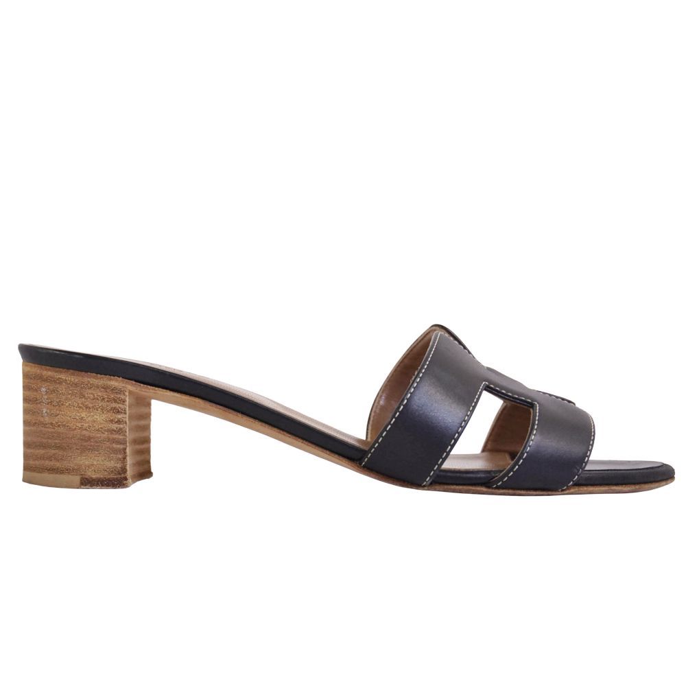 Hermes Sandals Oasis Logo Leather Heels Shoes — view 6