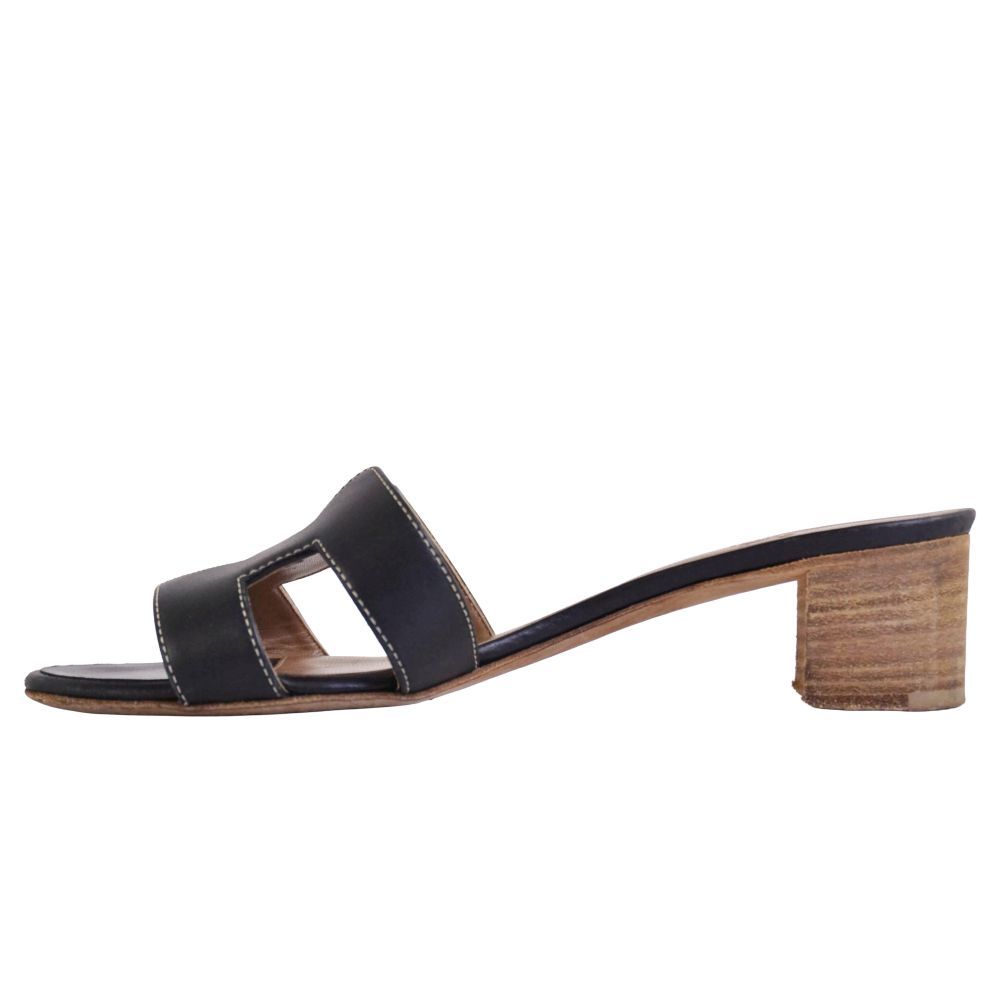 Hermes Sandals Oasis Logo Leather Heels Shoes — view 7