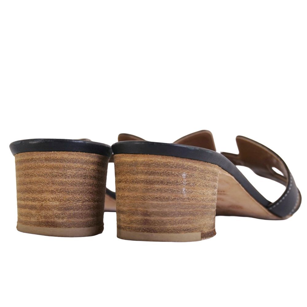 Hermes Sandals Oasis Logo Leather Heels Shoes — view 5
