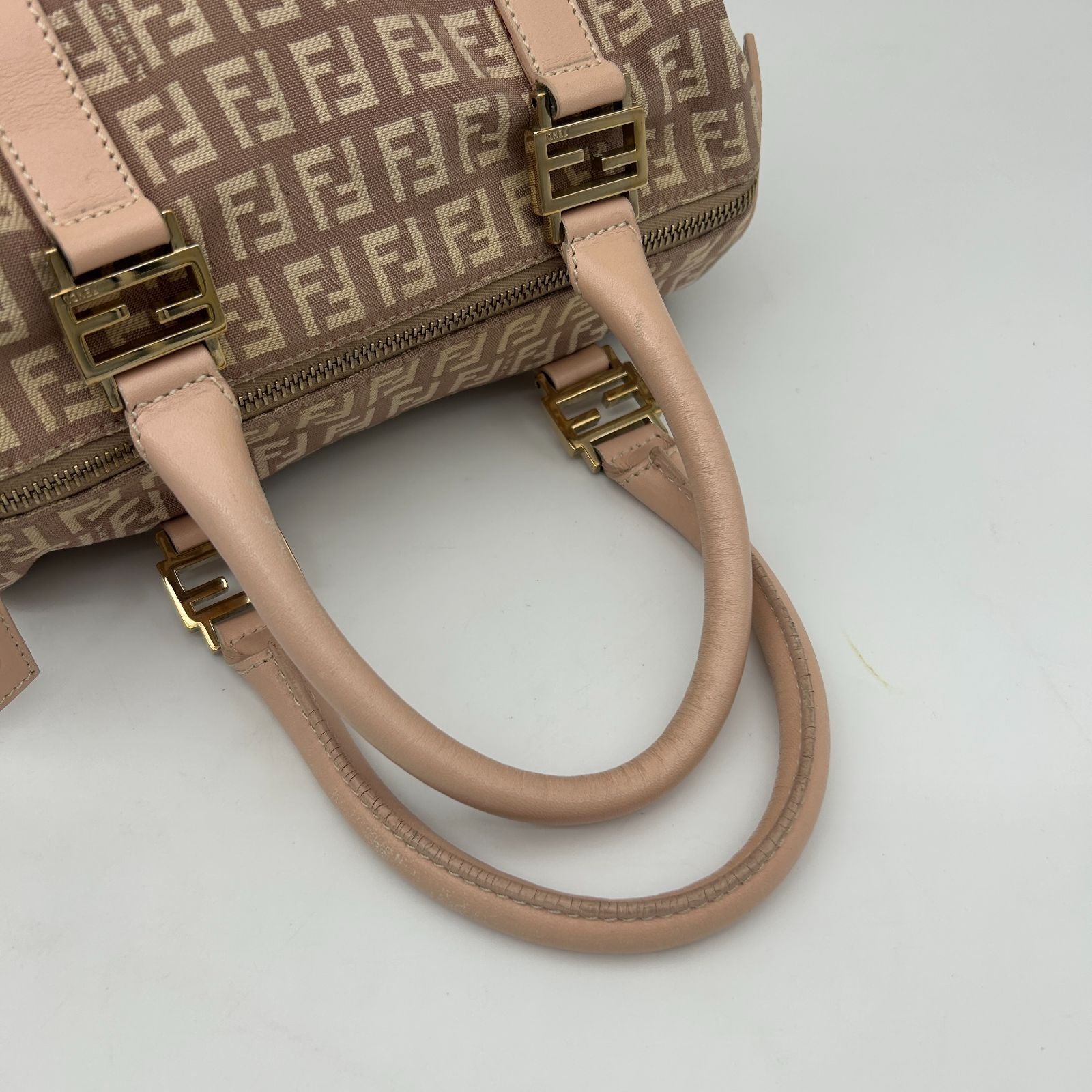 Fendi Boston Bag Zucchino Mini Canvas Leather Beige — view 6