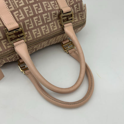 Fendi Boston Bag Zucchino Mini Canvas Leather Beige — view 6