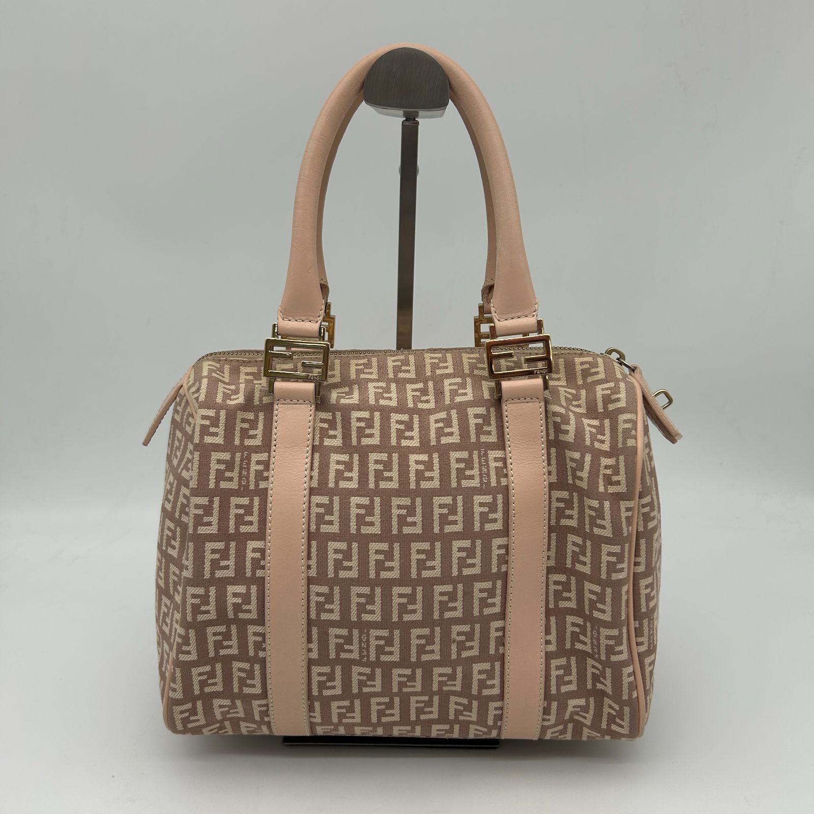 Fendi Boston Bag Zucchino Mini Canvas Leather Beige — view 2