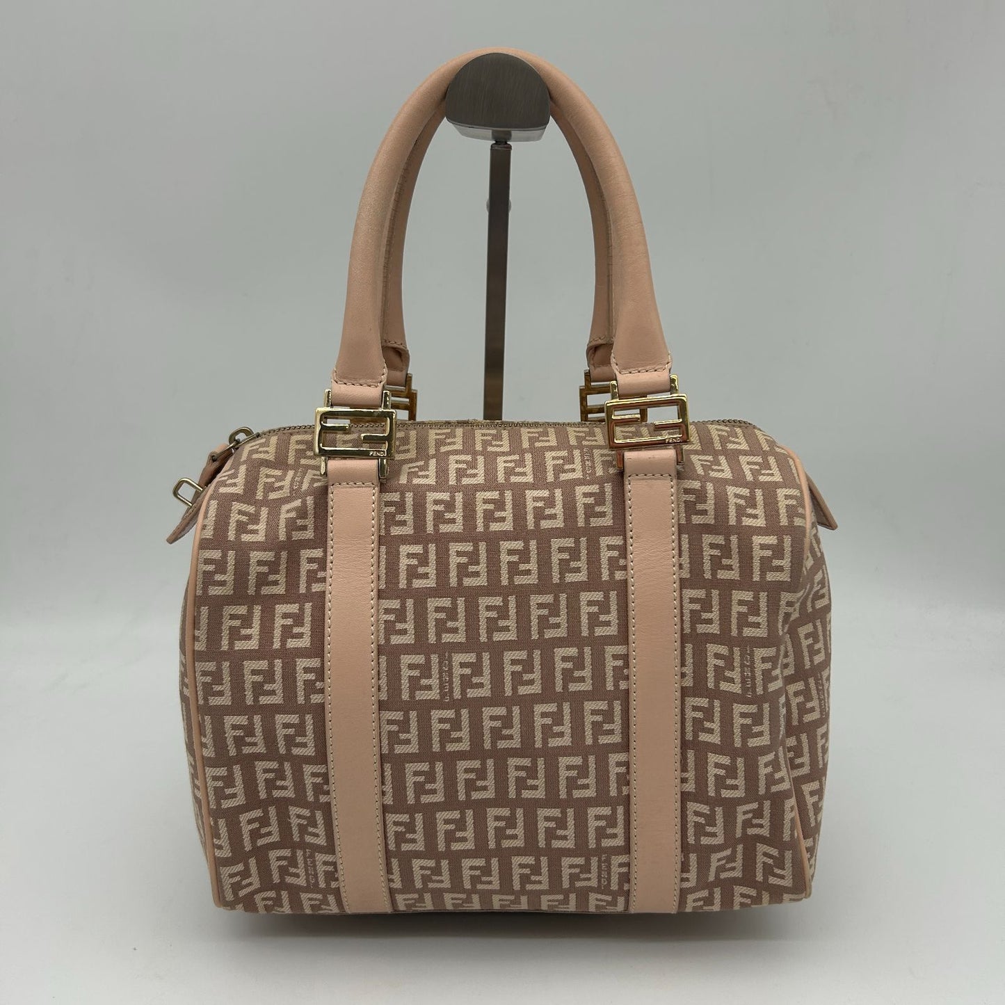 Fendi Boston Bag Zucchino Mini Canvas Leather Beige — view 3