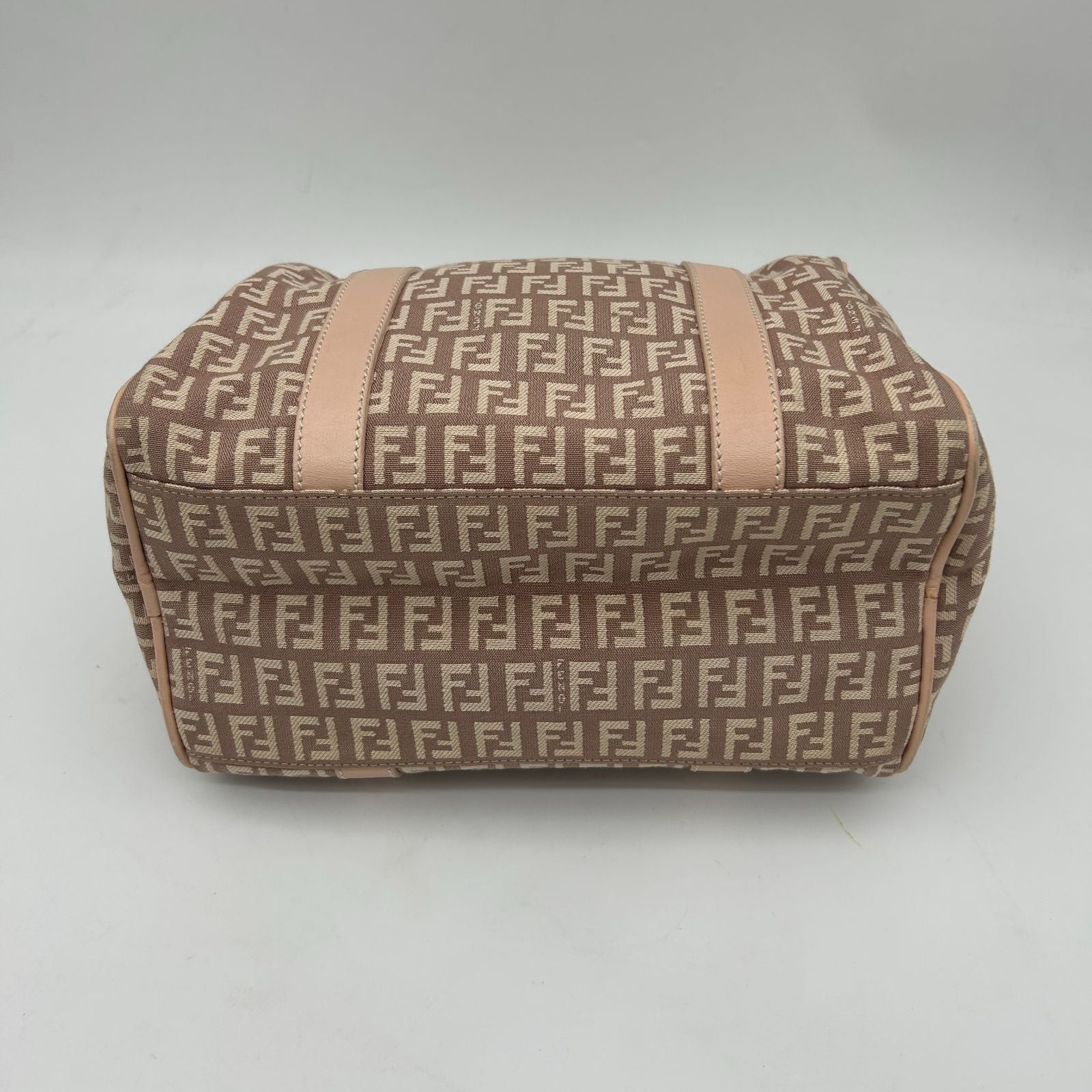 Fendi Boston Bag Zucchino Mini Canvas Leather Beige — view 8